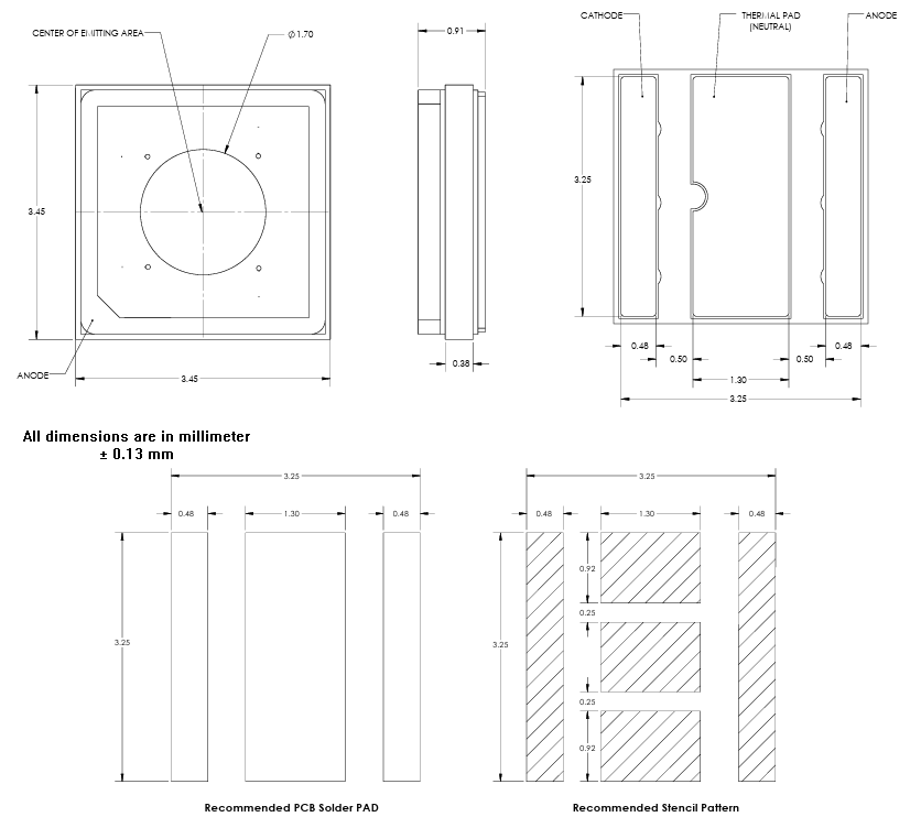 Mechanical Drawing - Luminus Devices SFT-25R-WES-A High-Power White LEDs